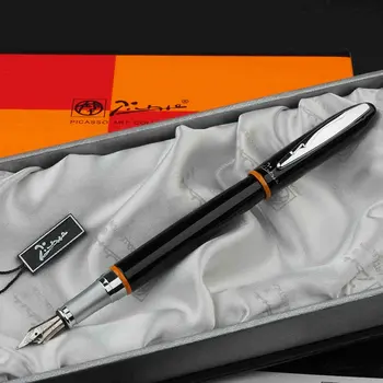 

Picasso 907 black and silver iridium 0.5mm point pen ink Fountain Pen Montmartre Yellow Ring B Nib Fountain Pens High Quality