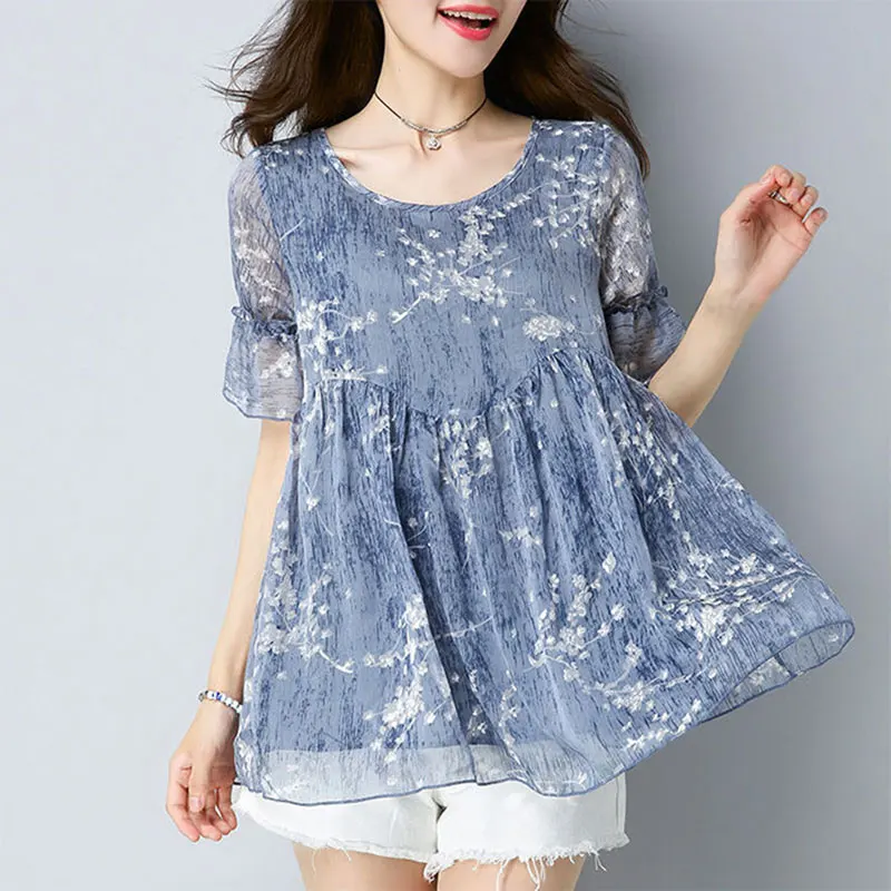 Summer Women Shirt Plus Size Loose Casual Short Sleeve Ladies Tops Vintage Print Elegant Chiffon Blouse Female Clothes Big D72
Summer Women Shirt Plus Size Loose Casual Short Sleeve Ladies Tops Vintage Print Elegant Chiffon Blouse Female Clothes Big D72