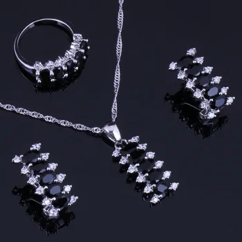 Attractive Black Cubic Zirconia White CZ Silver Plated Jewelry Sets Earrings Pendant Chain Ring V0301
Attractive Black Cubic Zirconia White CZ Silver Plated Jewelry Sets Earrings Pendant Chain Ring V0301