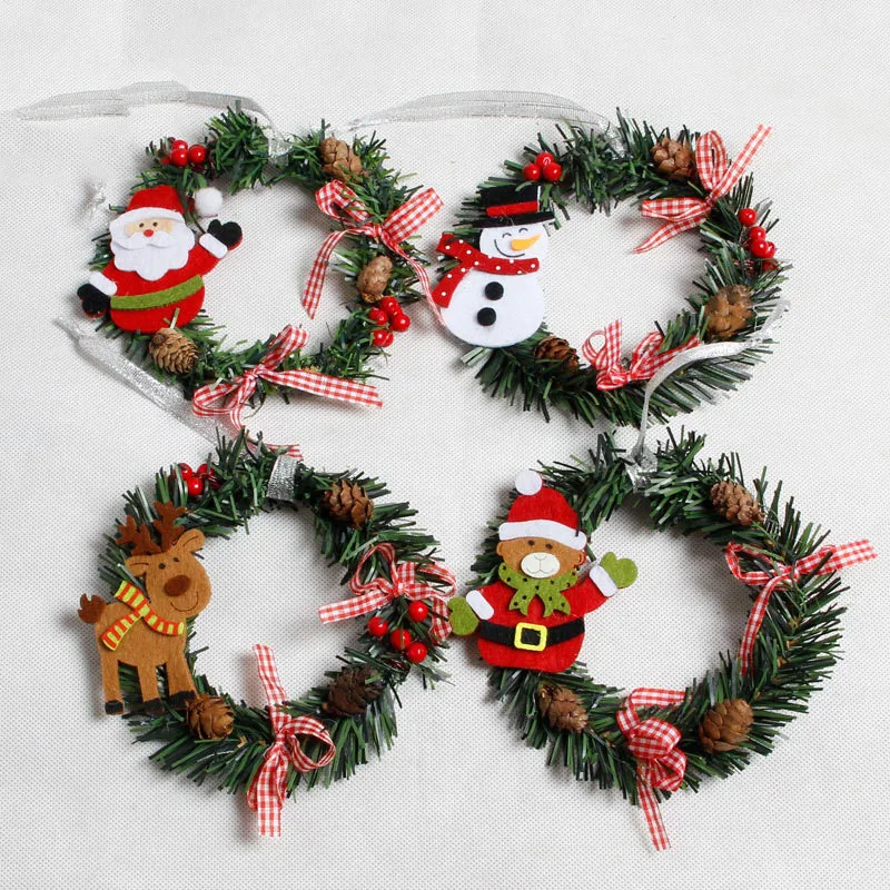 

1pc Merry Christmas Rattan Wreath Pendants Santa Snowman Elk PVC Garland Rings Christmas Tree Hangings Xmas Party Ornaments