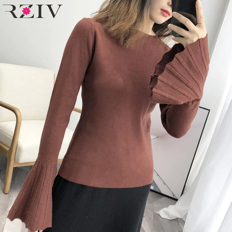 RZIV autumn female casual solid color sweater round neck sweater Slim speaker sleeve
RZIV autumn female casual solid color sweater round neck sweater Slim speaker sleeve