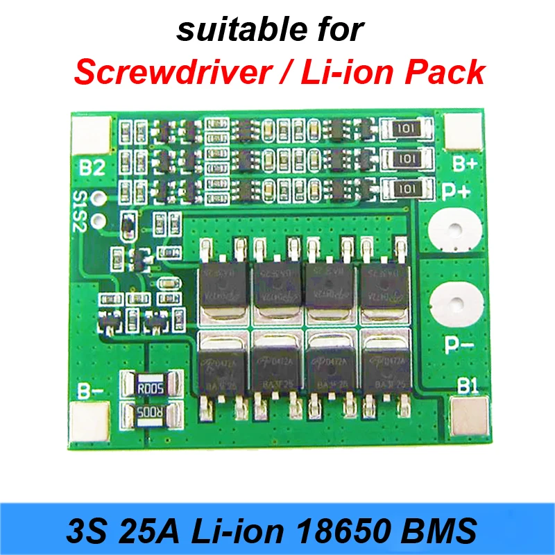 3S 25A for Screwdriver Li-ion 18650 BMS PCM Battery Protection Board BMS PCM With Balance For li-ion Battery Cell Pack Module
3S 25A for Screwdriver Li-ion 18650 BMS PCM Battery Protection Board BMS PCM With Balance For li-ion Battery Cell Pack Module