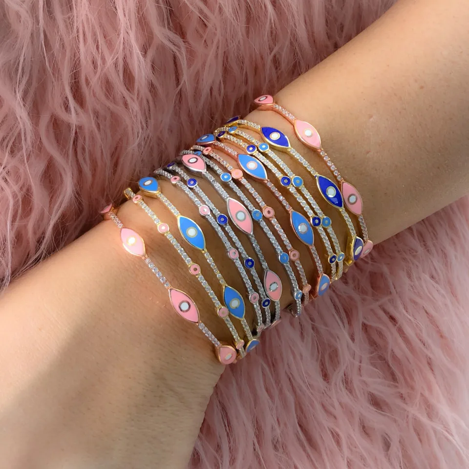 enamel blue pink enamel evil eye charm bangle cz band rose gold color Turkish lucky Boho Fashion bracelets
enamel blue pink enamel evil eye charm bangle cz band rose gold color Turkish lucky Boho Fashion bracelets