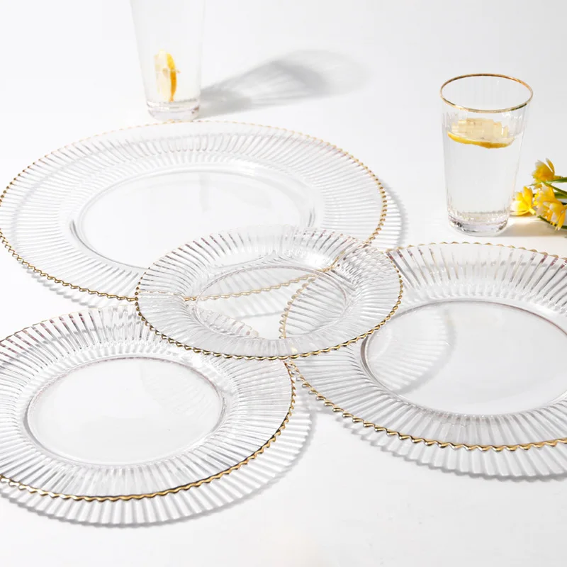 High Fashion European Style Gold Rim Transparent Glass Plates Gift for Mother Present for Household Women Plate
High Fashion European Style Gold Rim Transparent Glass Plates Gift for Mother Present for Household Women Plate