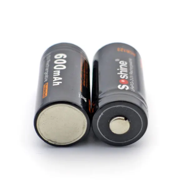 2 pcs Soshine LiFePO4 RCR123 Battery Protected 600mAh 3.2V rechargeable batteries
2 pcs Soshine LiFePO4 RCR123 Battery Protected 600mAh 3.2V rechargeable batteries