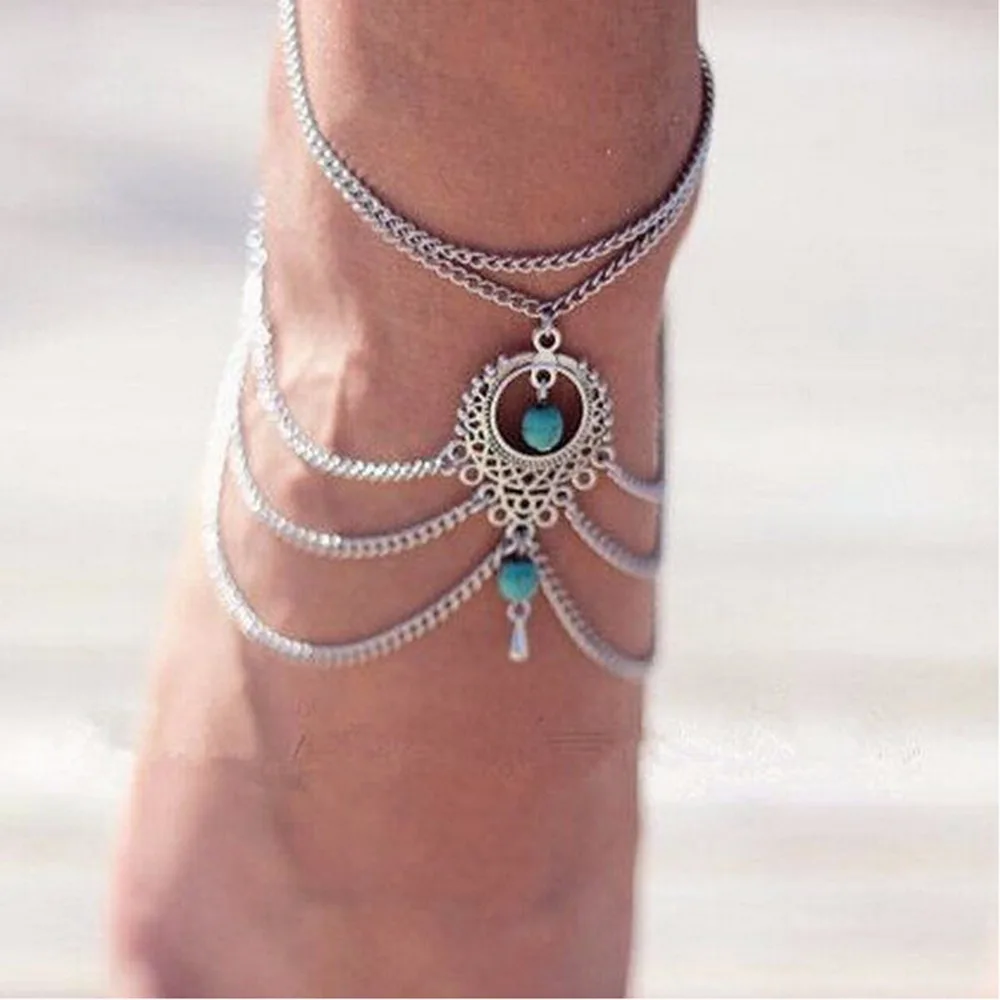 

1PCS Boho Ethnic Beads Barefoot Sandal Anklet Chic Multilayer Tassel Foot Chain Anklet Bracelet For Women Body Jewelry