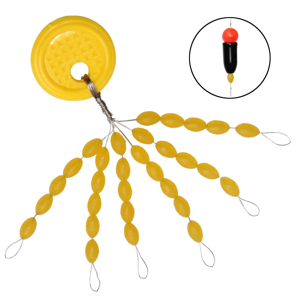 100pc Yellow Oval Stopper Fishing Bobber Float Space Bean Connector Float XS