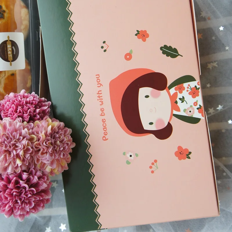 Image 21.6*13.5*5cm girl in the hat design Paper Box cookie Macaron Chocolate Christmas Birthday Party Gifts Packaging
