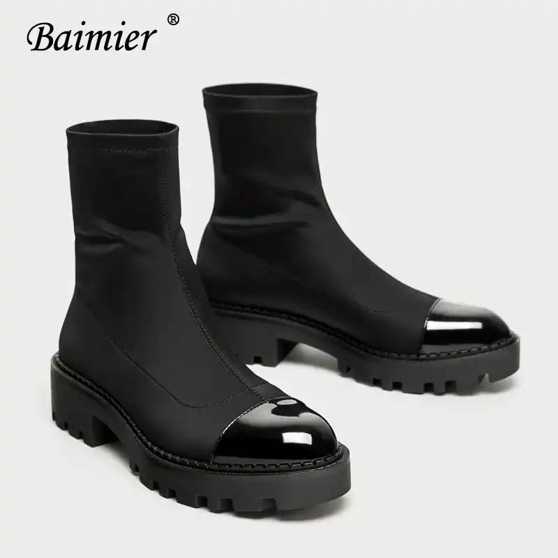 black sock boots round toe