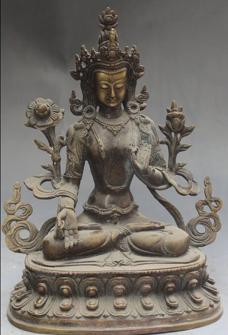 

9" Tibet Buddhism Temple Fane Bronze White Tara Kwan-Yin Goddess Buddha Statue S0708 Discount 35%