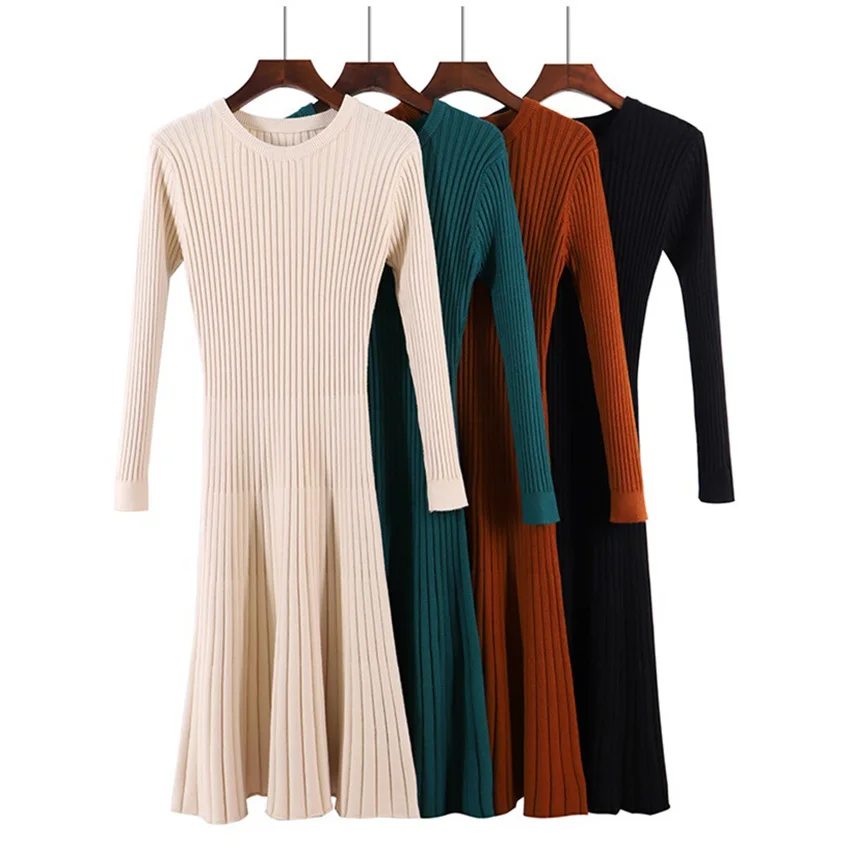 Spring Winter Sweater Dress Women Solid Long Knitted Dress Ladies Long Sleeve Warm Sweater Dresses Fashion Robe Femme Ete 2019
Spring Winter Sweater Dress Women Solid Long Knitted Dress Ladies Long Sleeve Warm Sweater Dresses Fashion Robe Femme Ete 2019