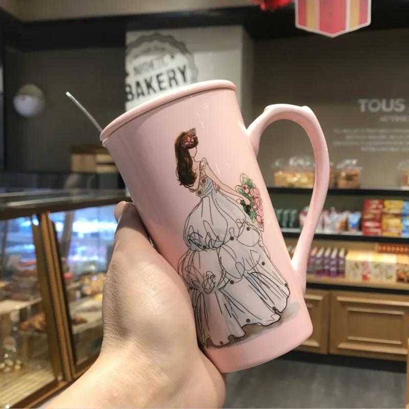 Фото Красивая керамическая чашка с ручной росписью Корейская розовая кружка для