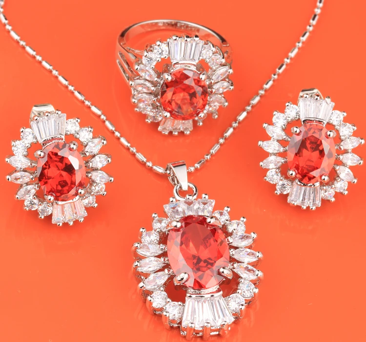 Hot Red Garnet White 925 Sterling Silver Jewelry Sets Earring Pendant Ring Size 5 6 7 8 9 10 Gift S8008
Hot Red Garnet White 925 Sterling Silver Jewelry Sets Earring Pendant Ring Size 5 6 7 8 9 10 Gift S8008