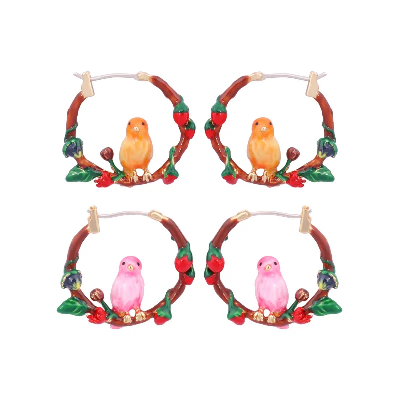 Hand Painted Enamel Rose Leaves Bird Hoop Earrings Copper Alloy Plating Gold Earring Red Flowers Top Quality Luxury Jewelry E483
Hand Painted Enamel Rose Leaves Bird Hoop Earrings Copper Alloy Plating Gold Earring Red Flowers Top Quality Luxury Jewelry E483
