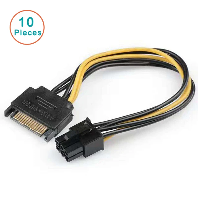 

10 шт./лот 15-контактный SATA к 6-контактному кабелю питания адаптер 6P PCI-E PCI Express адаптер видеокарты конвертер Кабель
