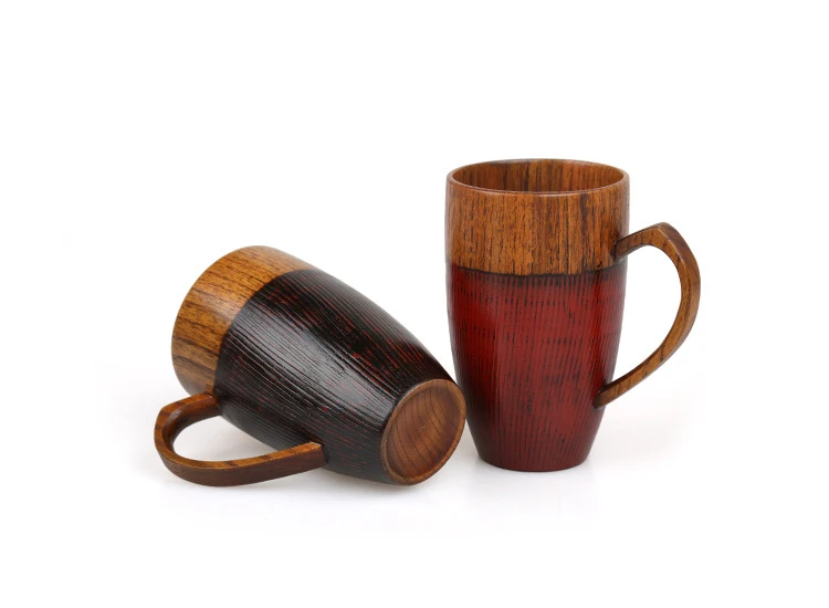 Set of 2 Natural Wood Cups Mugs with Handle Wooden Couples Mugs Coffee TeaMilkJuiceWater Mugs Drinkware Handcraft Wood Gifts (4)