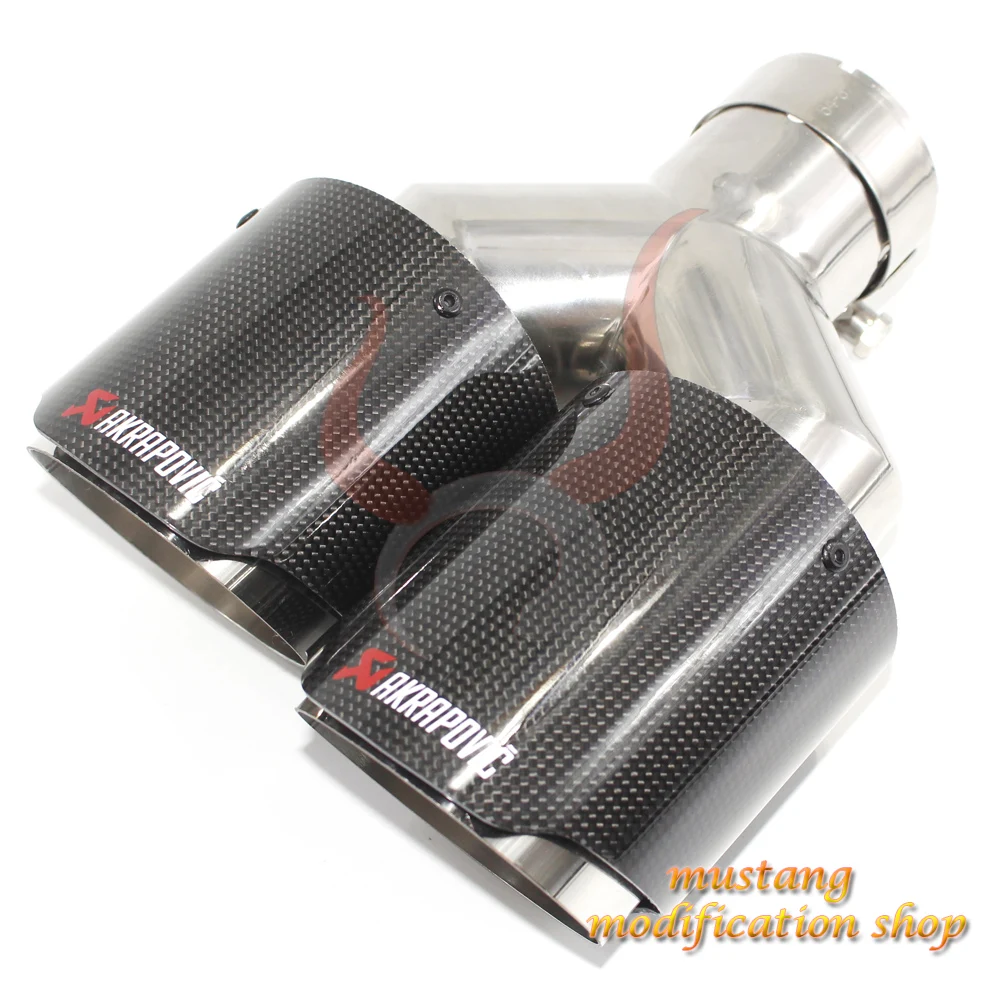 

left akrapovic carbon fiber muffler exhaust tailpipe nozzle car exhause Y- shaped straight plain cloth glossy surface