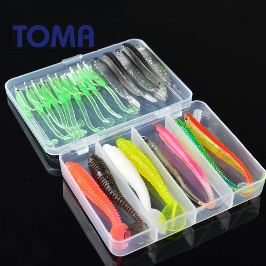 TOMA 23pcs/set Soft Fishing Lure Kit Mixed Colors Wobbler Soft Worm Swimbaits Jig Head Soft Lures Fish Fishing Bait
TOMA 23pcs/set Soft Fishing Lure Kit Mixed Colors Wobbler Soft Worm Swimbaits Jig Head Soft Lures Fish Fishing Bait