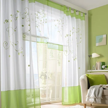 

1PCS/lot Pastoral Embroidered Sheer Window Curtain For Living Room General Pleat 145/175/225/245/260/270 CM