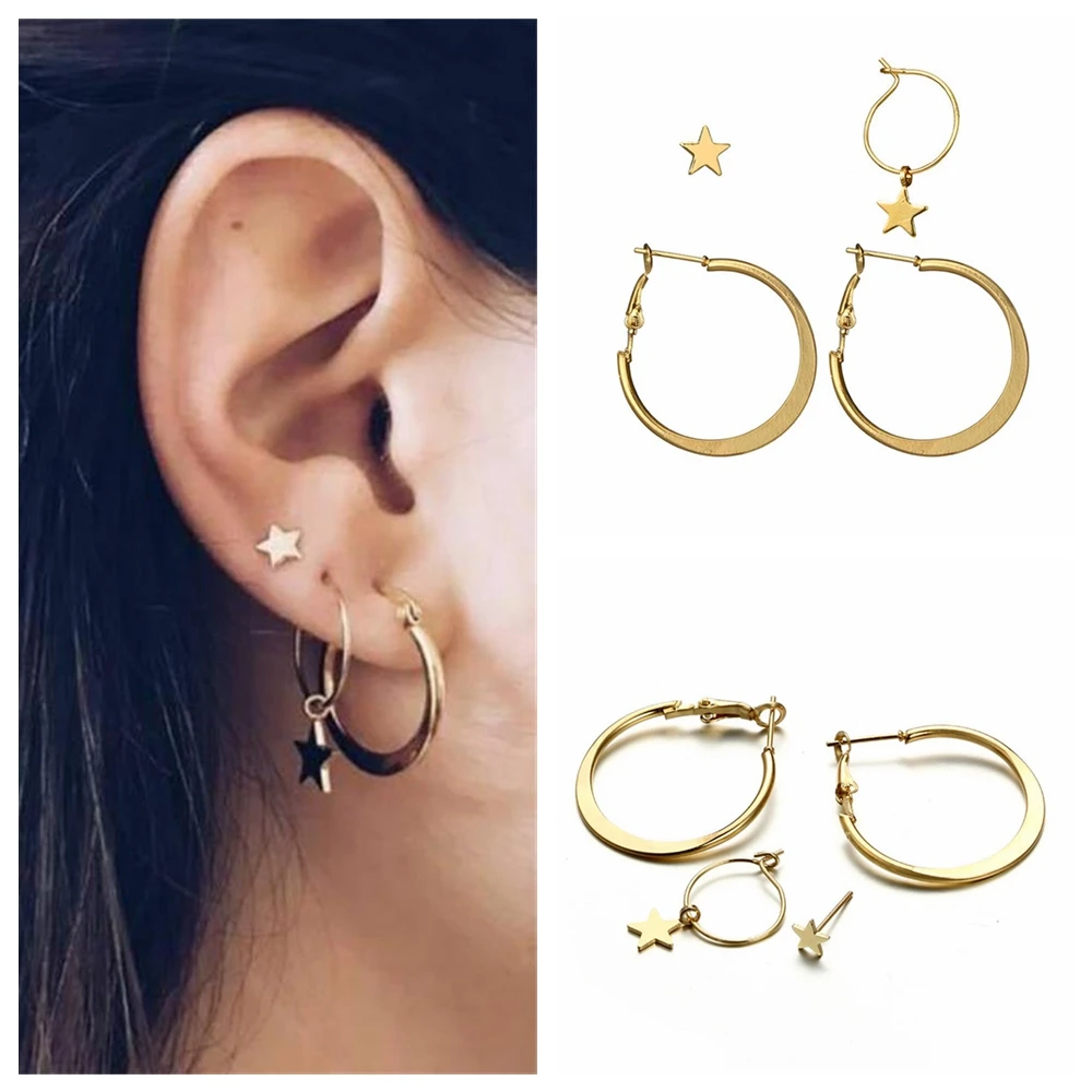 4Pcs/Set Women Bohemian Creative Large Circle Star Earrings Circular Pattern Ear Clip Gold Star Stud Lady's Personality Jewelry
4Pcs/Set Women Bohemian Creative Large Circle Star Earrings Circular Pattern Ear Clip Gold Star Stud Lady's Personality Jewelry