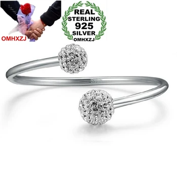 

OMHXZJ Wholesale jewelry fashion spherical beads woman kpop star 925 Sterling Silver opening adjustable bracelet Bangles SZ13