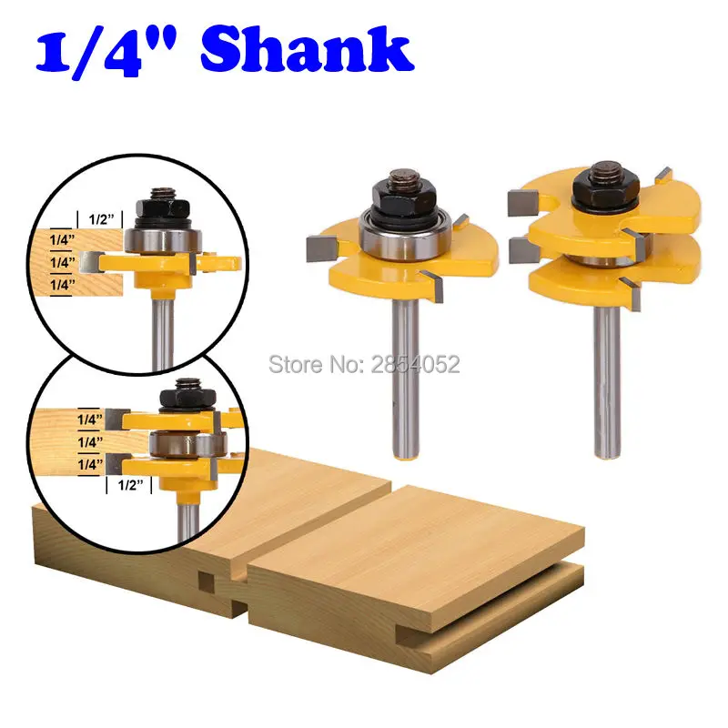 New 2Pcs Tongue & Groove Router Bit 3/4" Stock 1/4" Shank For Woodworking Tool | Инструменты