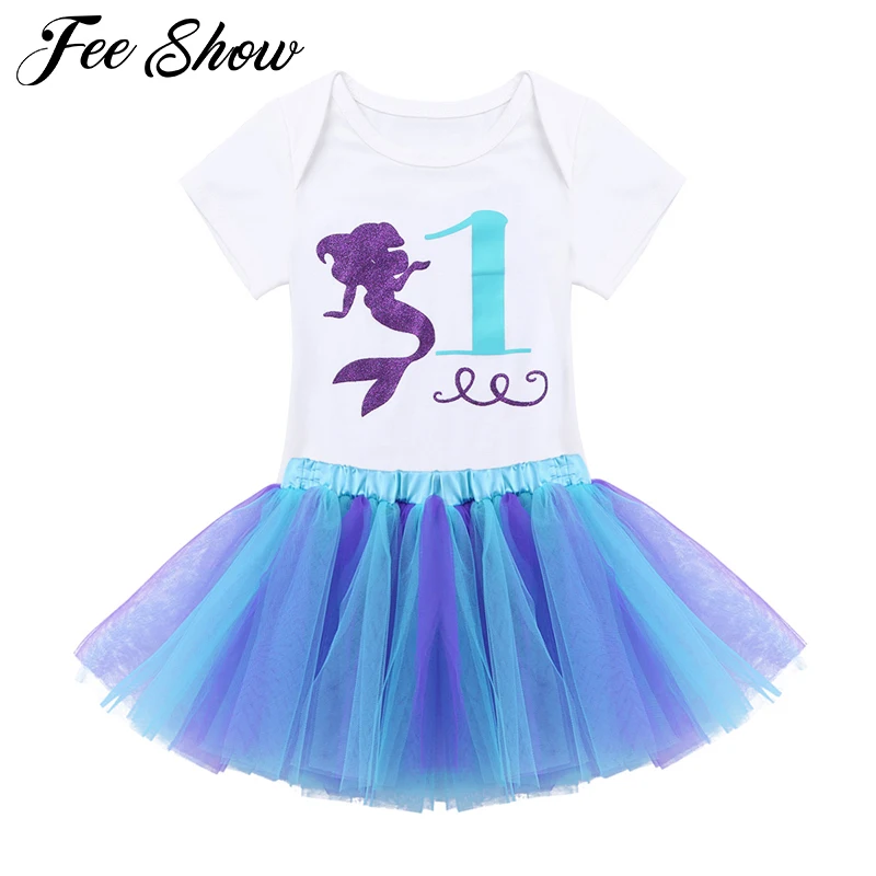 Infant Baby Girls Outfit Short Sleeves Glittery Mermaid Pattern and Number 1 Printed Romper with Tutu Dress Set
Infant Baby Girls Outfit Short Sleeves Glittery Mermaid Pattern and Number 1 Printed Romper with Tutu Dress Set