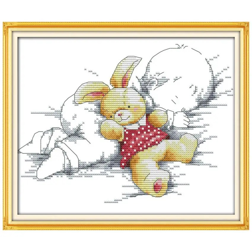 New DIY Hand Knitting Print Cross Stitch Set Embroidery Set 11CT Little Boy Sleeping Rabbit Doll Pattern Cross Stitch 35 * 27cm
New DIY Hand Knitting Print Cross Stitch Set Embroidery Set 11CT Little Boy Sleeping Rabbit Doll Pattern Cross Stitch 35 * 27cm