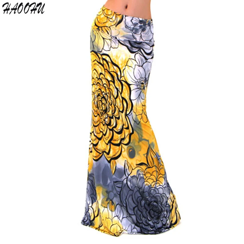 

Hot Sale Women 2016 Summer Europe Style Long Skirt yellow flower printed Casual Maxi Beach Bikini Floor Length Skirt 94002 DX