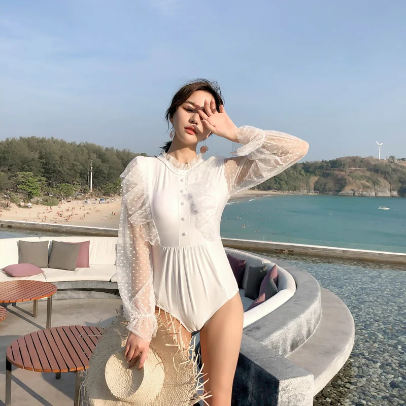 Swimwear One-Piece Swimming Suit Women White Monokini Swimsuit Lace Long Sleeve Korean Girls Bathing Suits May Female Beach Wear
Swimwear One-Piece Swimming Suit Women White Monokini Swimsuit Lace Long Sleeve Korean Girls Bathing Suits May Female Beach Wear