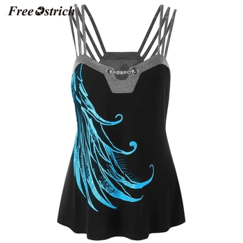 

Free Ostrich Graphic Tops Plus Size Chains Embellished Strappy Tank Top Clothes Women Summer Camis Spaghetti Strap Print N30