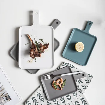 Matte Ceramic Plate Home Tableware Sushi Steak Noodle Breakfast Fruit Salad Creative Cake Bread with Handle Food service Tray
Matte Ceramic Plate Home Tableware Sushi Steak Noodle Breakfast Fruit Salad Creative Cake Bread with Handle Food service Tray
