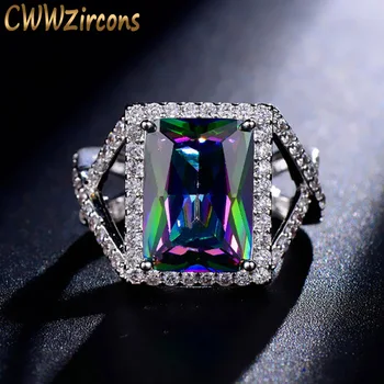 CWWZircons Luxury Sparkling Big Square Cut Mystic Rainbow Fire Crystal Engagement And Wedding Ring For Women R027
CWWZircons Luxury Sparkling Big Square Cut Mystic Rainbow Fire Crystal Engagement And Wedding Ring For Women R027