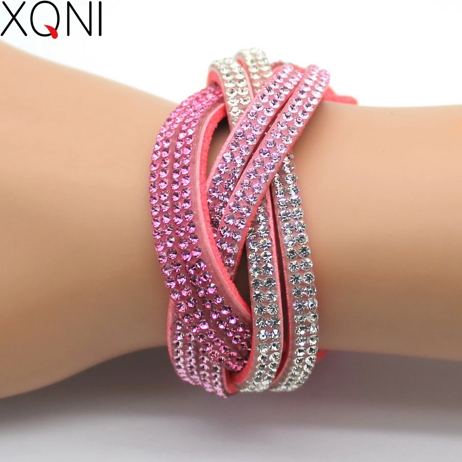 XQNI Brand Handmade Crystal Leather Bracelets Women Bangles Trendy Brand Pink Rhinestone Braided Charm Bracelets Jewelry
XQNI Brand Handmade Crystal Leather Bracelets Women Bangles Trendy Brand Pink Rhinestone Braided Charm Bracelets Jewelry