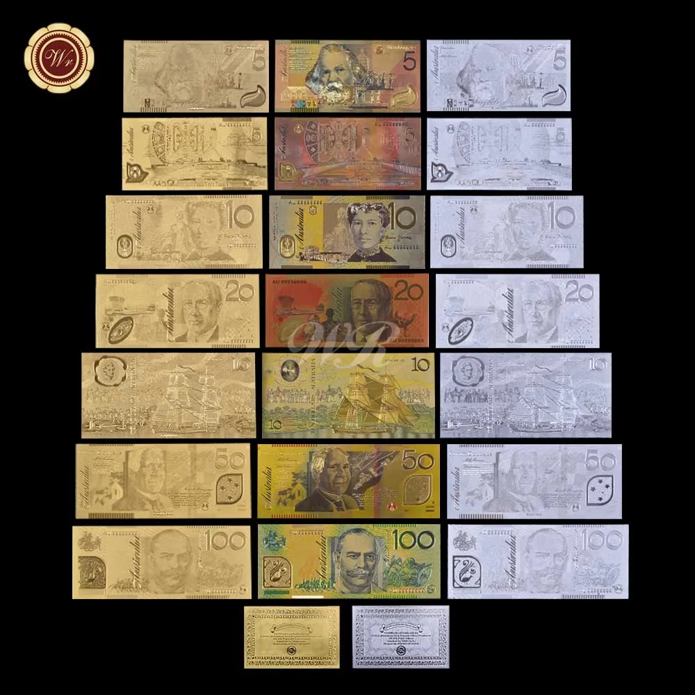 Gold&Silver&Colored New Australian Banknote 3 Sets/Lot 21pcs Gold/Silver/Color Banknote AUD Paper Money New Design For Sale
Gold&Silver&Colored New Australian Banknote 3 Sets/Lot 21pcs Gold/Silver/Color Banknote AUD Paper Money New Design For Sale