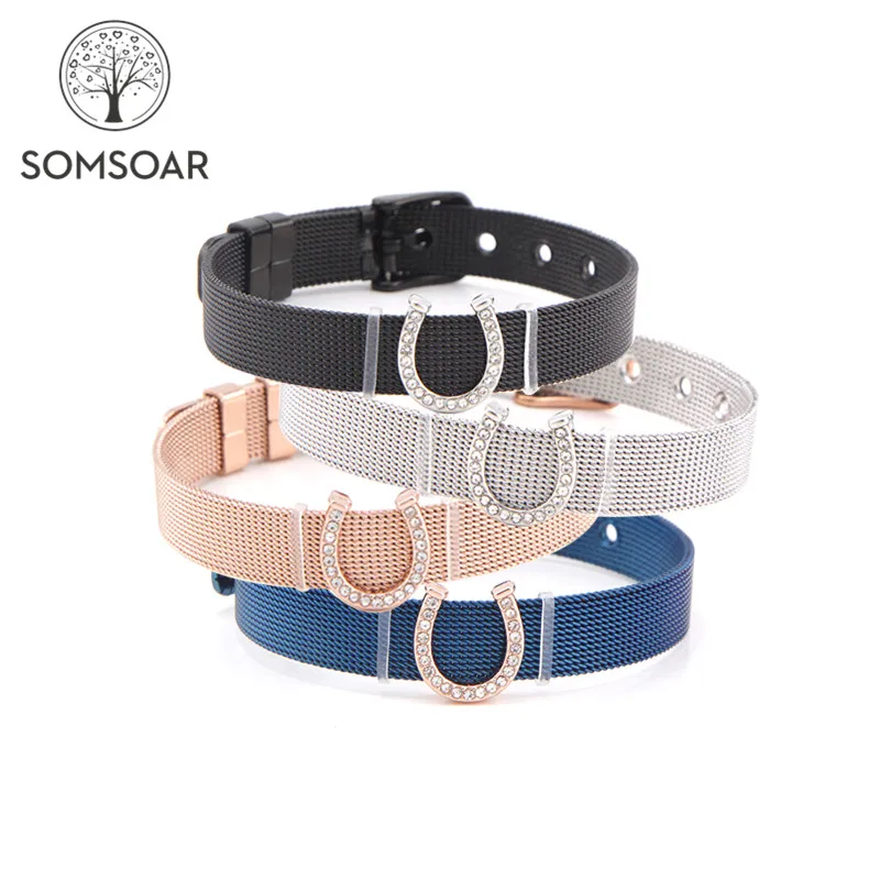 Drop shipping Somsoar Jewelry Crystal horseshoe Slide Charms Mesh Bracelet set with Stainless Steel Mesh Bracelet and DIY Charms
Drop shipping Somsoar Jewelry Crystal horseshoe Slide Charms Mesh Bracelet set with Stainless Steel Mesh Bracelet and DIY Charms