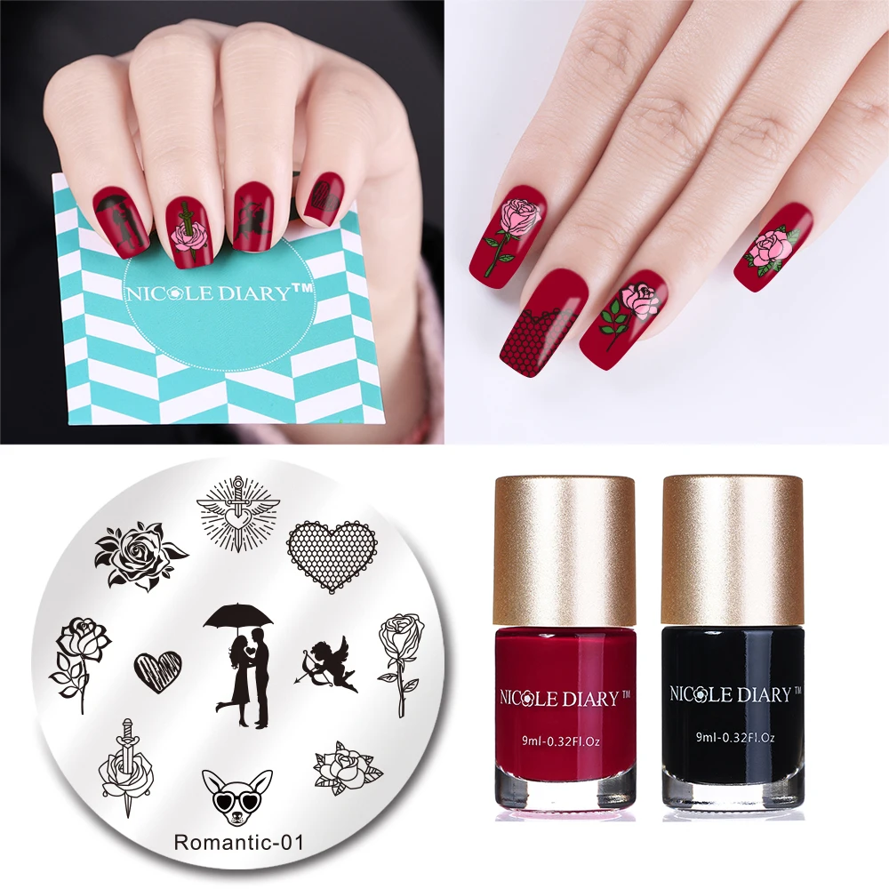 NICOLE DIARY Stamping Polish with Valentine Stamp Image Plate Set Manicure Nail Art Varnish Stamping Plate Template Kit
NICOLE DIARY Stamping Polish with Valentine Stamp Image Plate Set Manicure Nail Art Varnish Stamping Plate Template Kit
