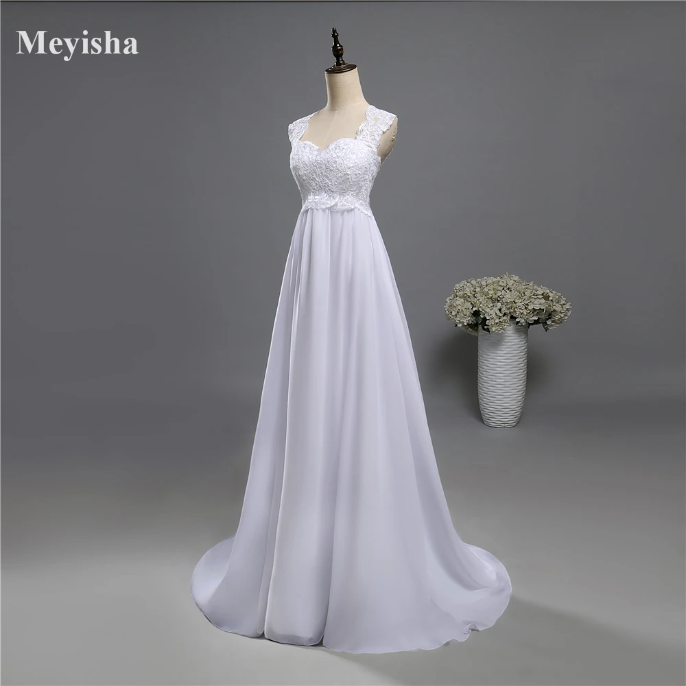 Zj9060 White Ivory Beach Lace Chiffon Wedding Dresses With Little Trai