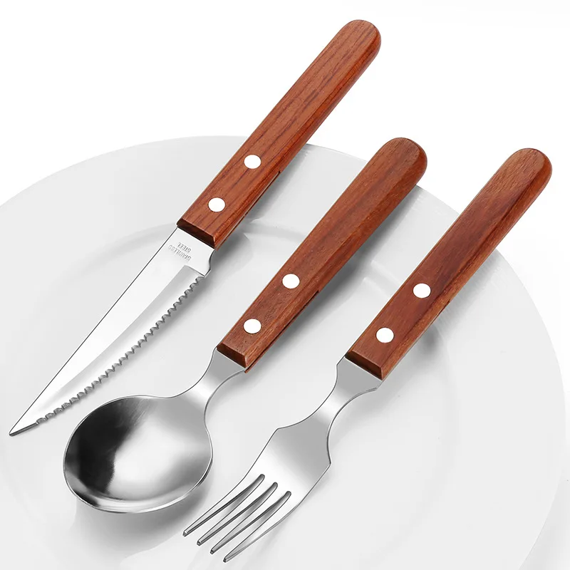 Chic Wooden Handle Dinnerware Set Stainless Steel Black Rosewood Knife Fork Tableware Cutlery European Western Food Set 3pcs
Chic Wooden Handle Dinnerware Set Stainless Steel Black Rosewood Knife Fork Tableware Cutlery European Western Food Set 3pcs