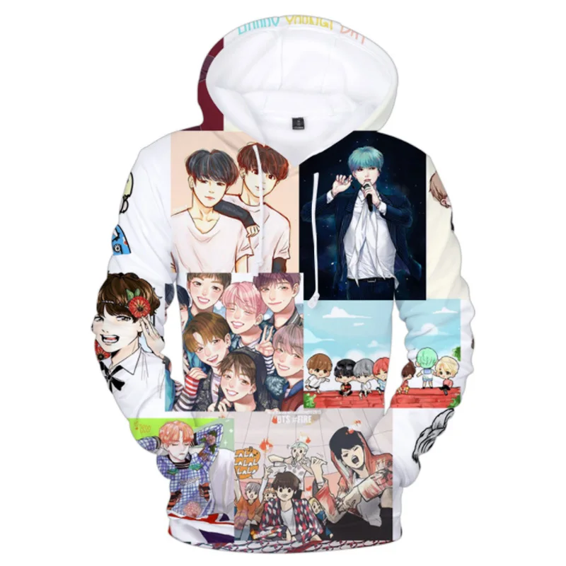 2019 Anime Cartoon Hoodies Women Kpop BTS Bangtan Boys 3D Sweatshirt