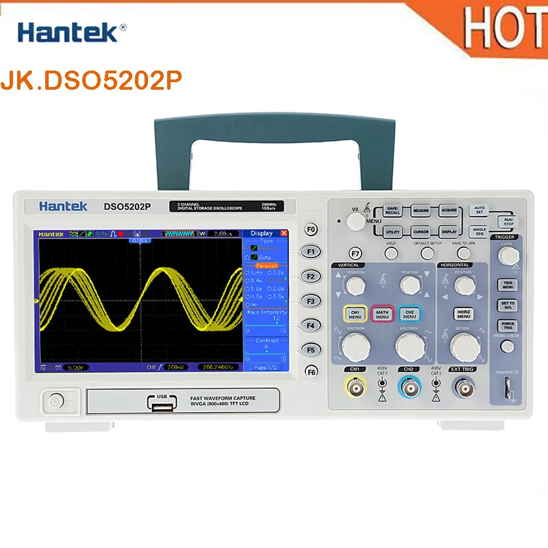 New Hantek DSO5202P Digital storage oscilloscope 200MHz 2Channels 1GSa/s 7'' TFT LCD
New Hantek DSO5202P Digital storage oscilloscope 200MHz 2Channels 1GSa/s 7'' TFT LCD