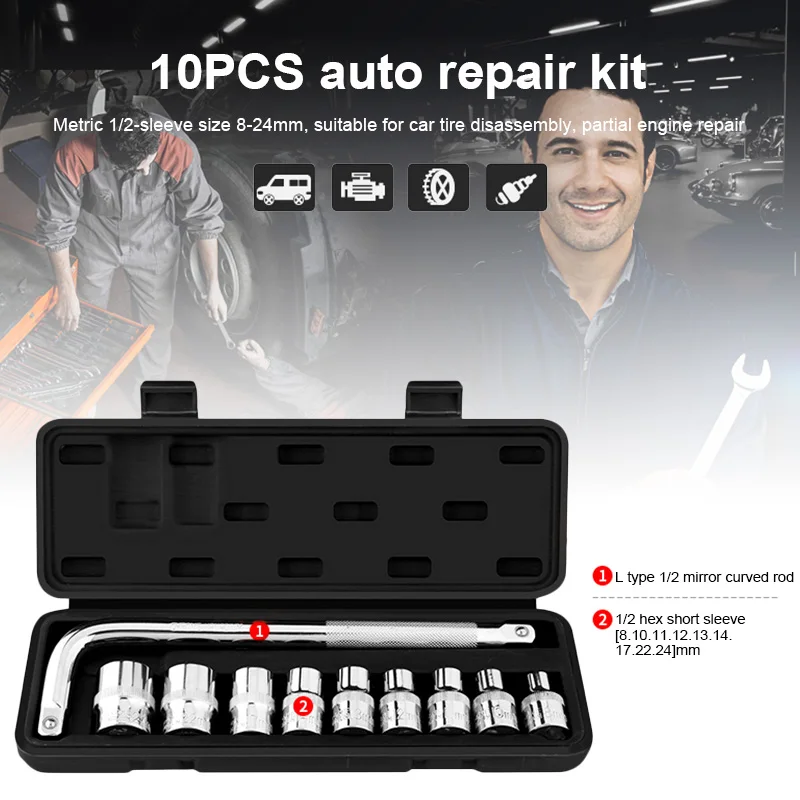 10 Pcs Car Mechanics Tool Kit Wrench Socket Set for Auto Motorcycle Repair DAG-ship
10 Pcs Car Mechanics Tool Kit Wrench Socket Set for Auto Motorcycle Repair DAG-ship