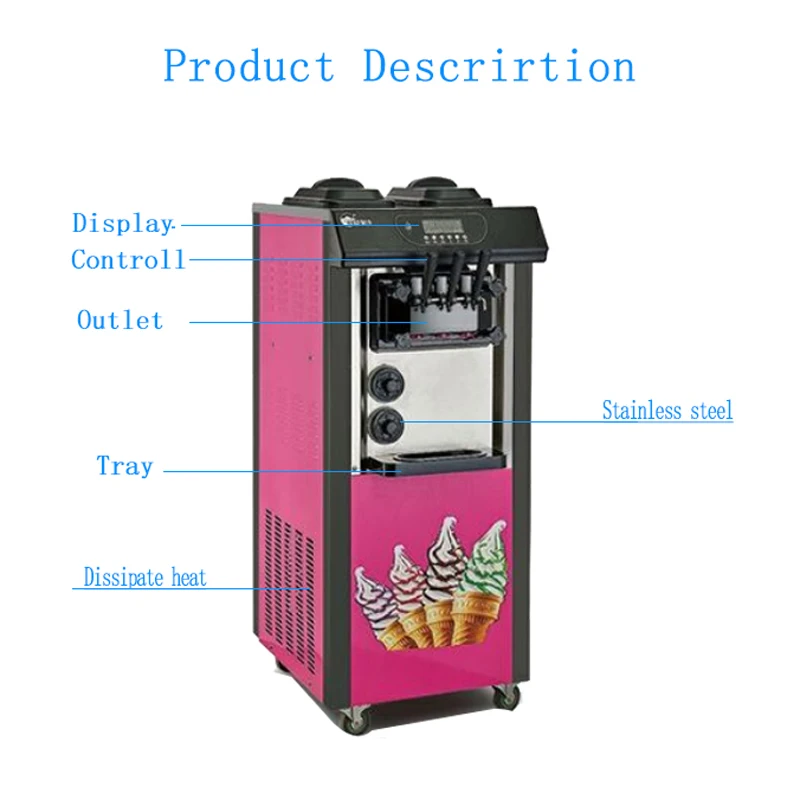 Commercial soft serve Ice cream machine electric 20-25L/H R410 flavors sweet cone ice cream maker 110V/220V 2100W
Commercial soft serve Ice cream machine electric 20-25L/H R410 flavors sweet cone ice cream maker 110V/220V 2100W