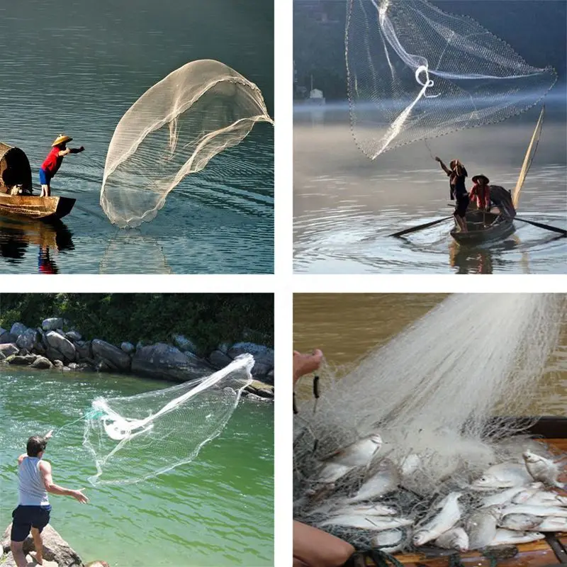 8ft Hand Cast Fishing Net Spin Network Easy Throw Bait Nylon Mesh NEW