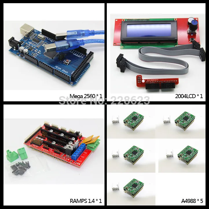 1pcs Mega 2560 R3 + 1pcs RAMPS 1.4 Controller + 5pcs A4988 Stepper Driver Module +1pcs 2004 controller for 3D Printer kit
1pcs Mega 2560 R3 + 1pcs RAMPS 1.4 Controller + 5pcs A4988 Stepper Driver Module +1pcs 2004 controller for 3D Printer kit