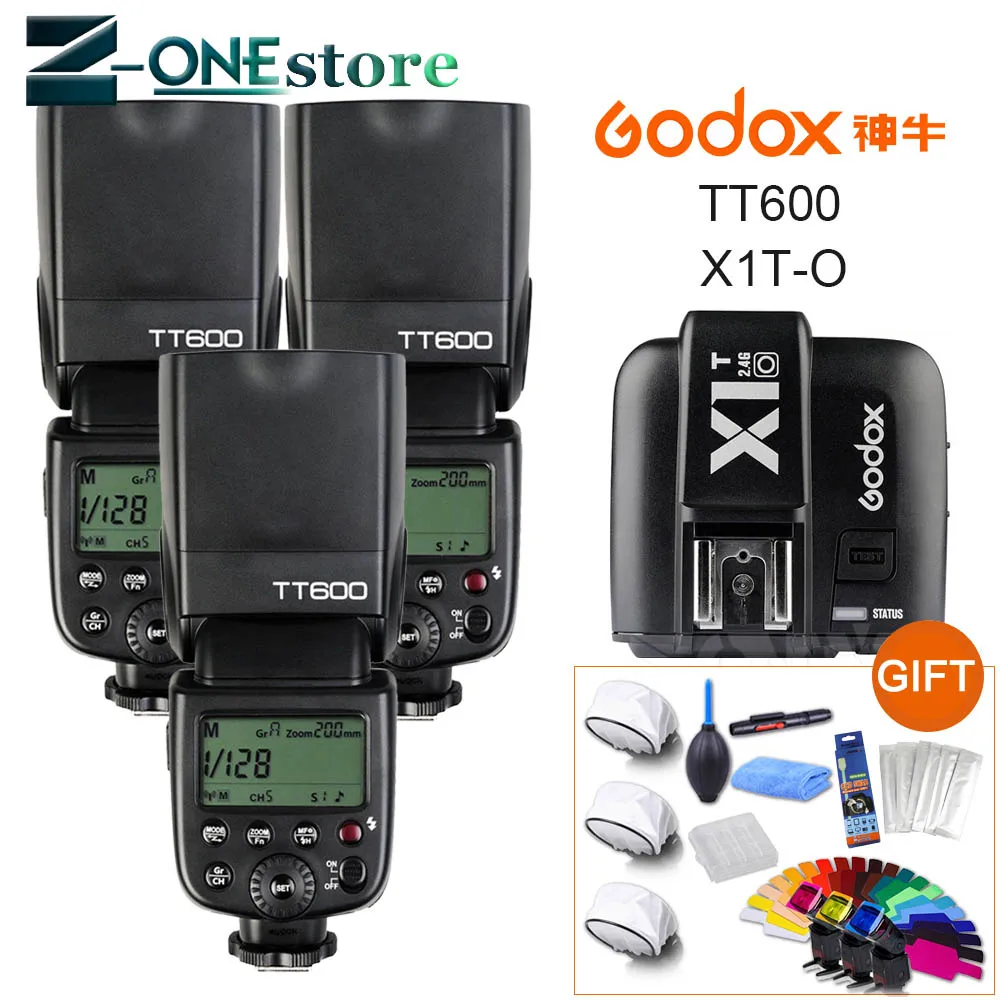 3x Godox TT600 2 4G Беспроводная камера Вспышка Speedlite + X1T O TTL 1/8000s беспроводной триггер