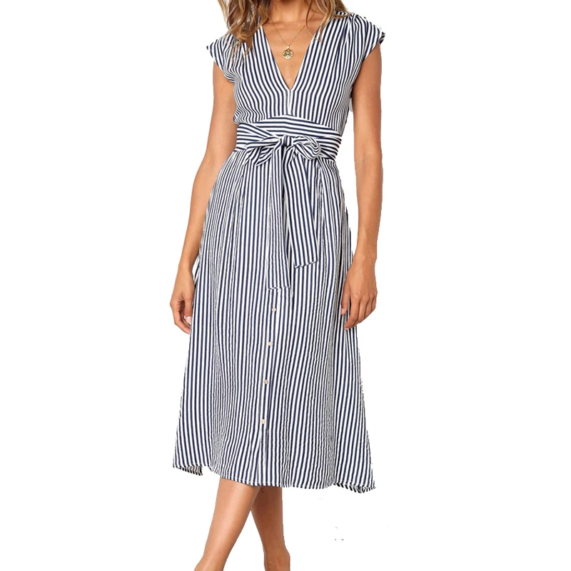 New Striped Women Dress Beach Boho Sundress Sleeveless Sweet Buttons Spring Summer Midi Dress Femme Robe Sashes Party 2019 M0417
New Striped Women Dress Beach Boho Sundress Sleeveless Sweet Buttons Spring Summer Midi Dress Femme Robe Sashes Party 2019 M0417