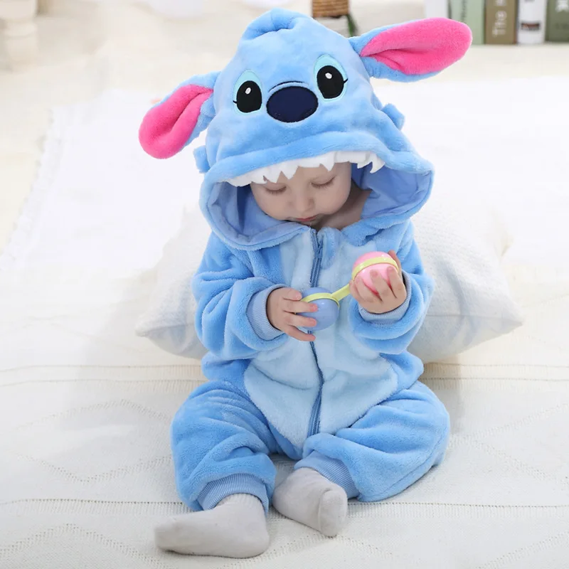 Image 2016 Autumn Winter Flannel Baby Boy Clothes Cartoon Animal Jumpsuit Baby Girl Rompers Baby Long Sleeve Hooded Infant Clothing