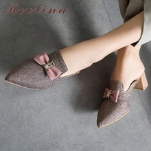 Meotina femmes pompes talons hauts arc carré talons hauts Mules chaussures paillettes bout pointu dames pantoufles printemps or grande taille 3-12(China)