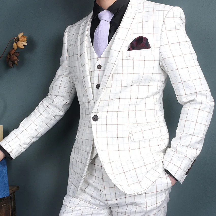2017 Custom Slim Slit Light Plaid Dress white Lapel Groom Tuxedos Men Suits Man Business Suit Jacket+Pant+Vest
2017 Custom Slim Slit Light Plaid Dress white Lapel Groom Tuxedos Men Suits Man Business Suit Jacket+Pant+Vest